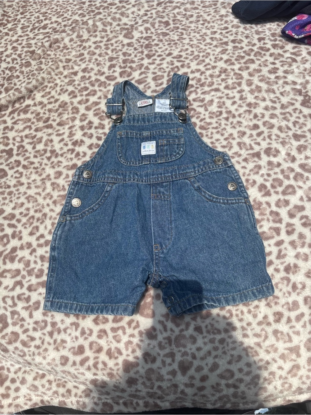 Vintage Arizona Blue Denim Kids Short Overalls Size 6-9 Months